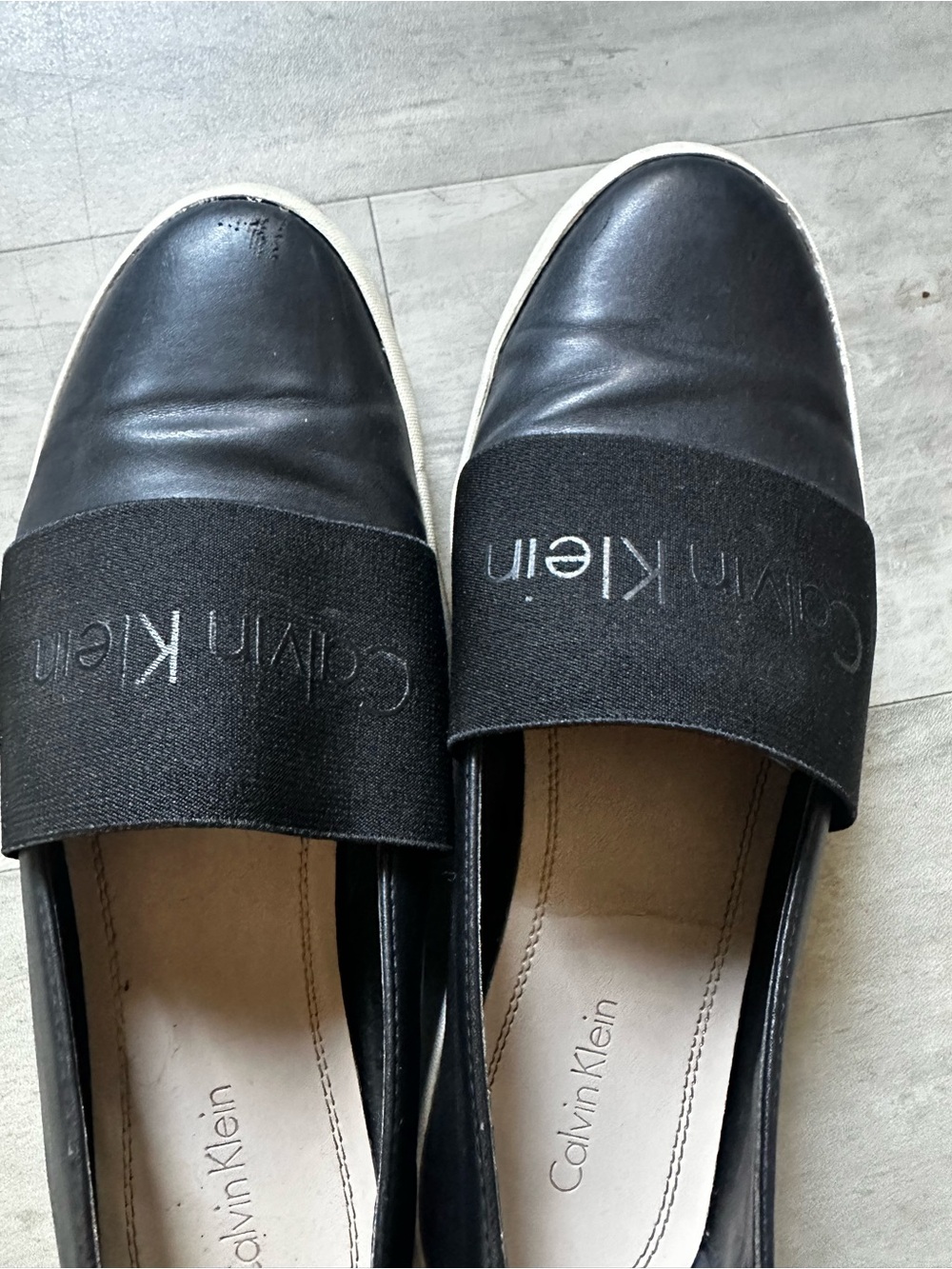 Calvin Klein Black Flats with Ivory Insole and Logo Elastic